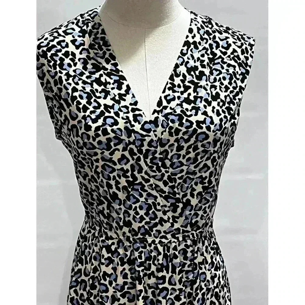 BCBGl Maxazria Cadet Blue Leopard Print Faux Wrap V Neck Elastic Dress Sz Sm - Picture 9 of 11